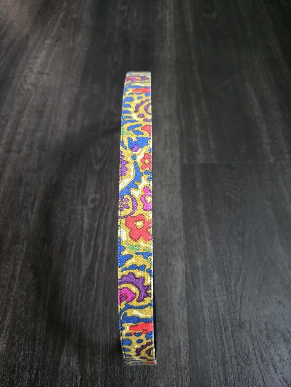 Reversible Belt Navy Leather Abstract Floral Print Gold Buckle Vintage 1